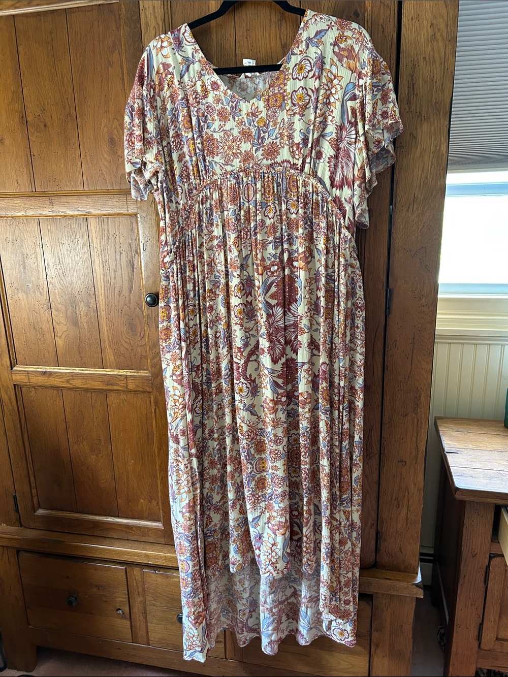 Sundance Floral Maxi Dress in Cream, Rust & Blue